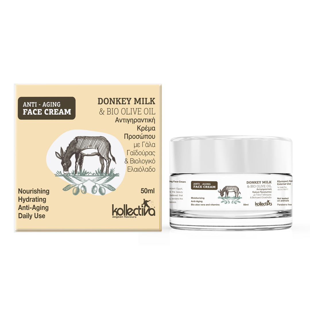 Αντιγηραντική Κρέμα Προσώπου με Βιολογικό Ελαιόλαδο & Γάλα Γαϊδούρας (50ml) - Image 3